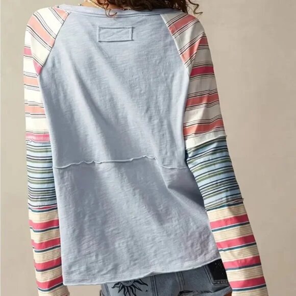 Pastel Pink & Blue Multicolour Striped T-Shirt Top - Picture 2 of 5